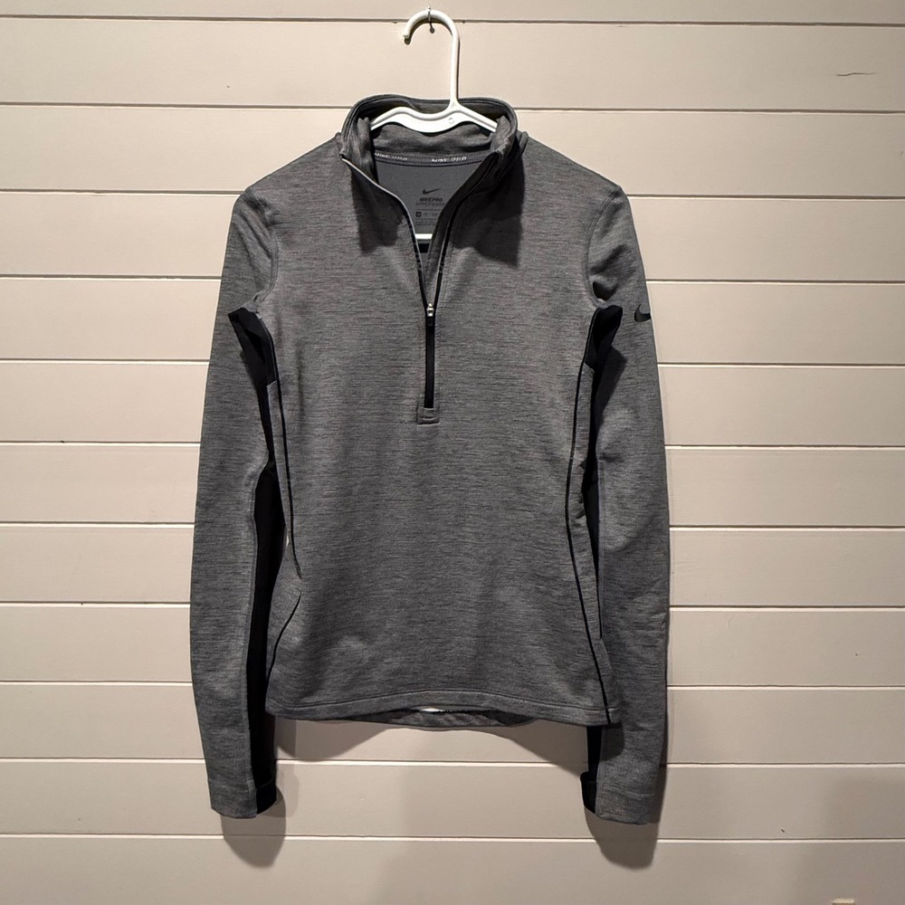 Nike Pro Hyperwarm Women XS Gray Black Half Zip Thermal Long Sleeve Pullover